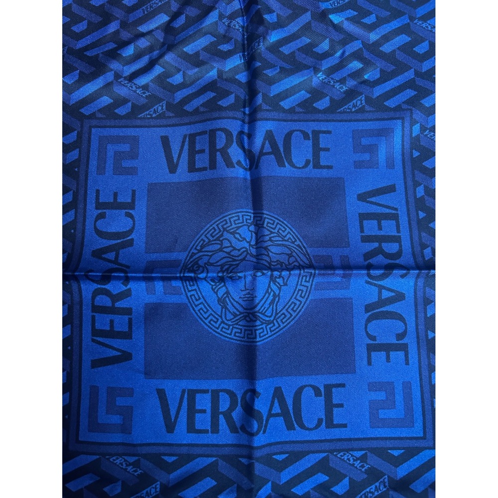 Versace Scarf Size OS Blue New With Tags Medusa Monogram Silk Twill